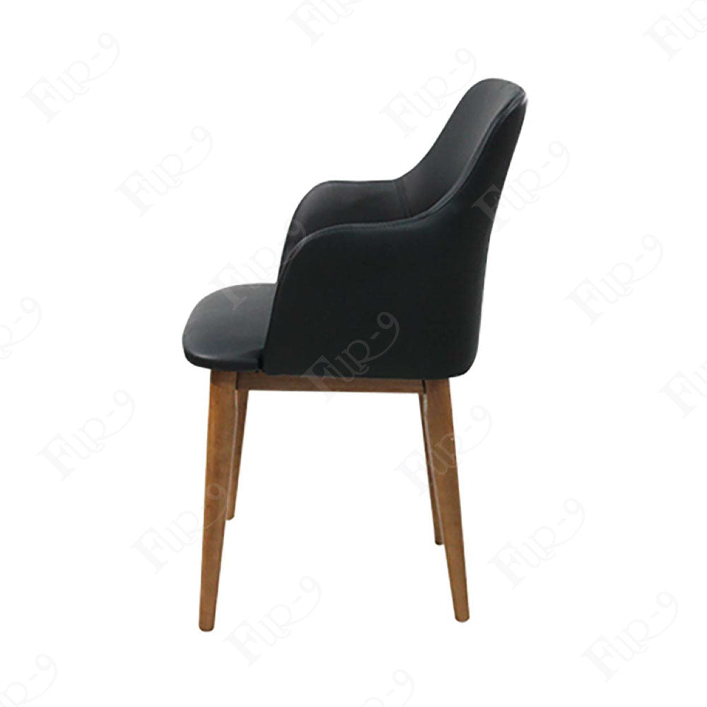 อาร์มแชร์โครงไม้ ที่นั่งหุ้มหนัง PU ขาไม้