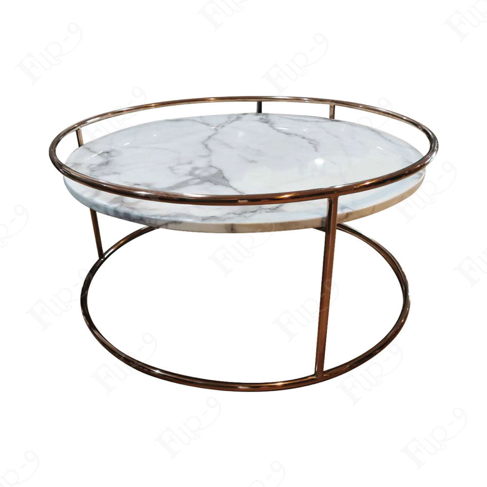 โต๊ะท็อปหินอ่อน (Marble) ขาสแตนเลสทอง