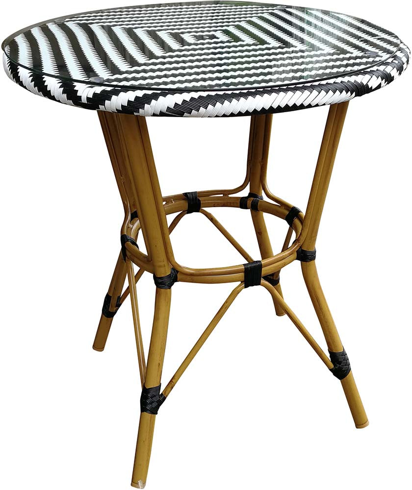 โต๊ะหวายเทียมสาน Top กระจก โครงอลูมิเนียม เพ้นท์ลายไม้