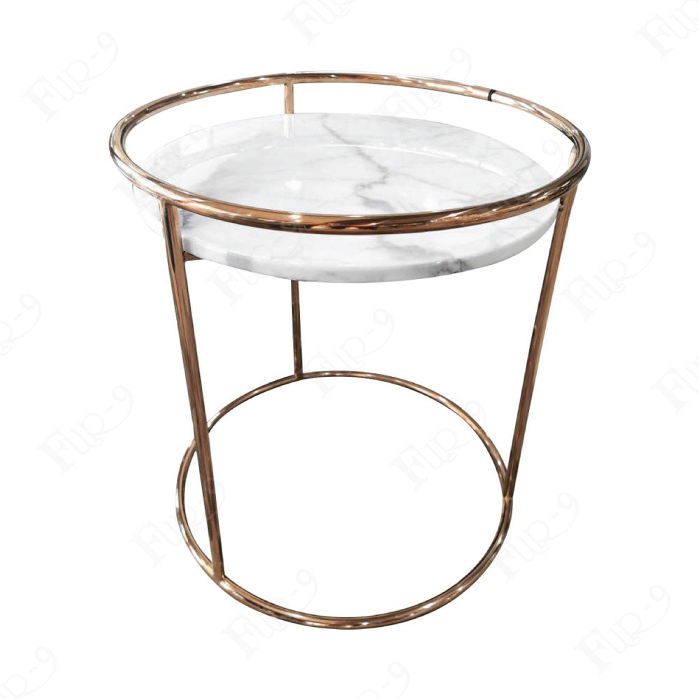 โต๊ะท็อปหินอ่อน (Marble) ขาสแตนเลสทอง
